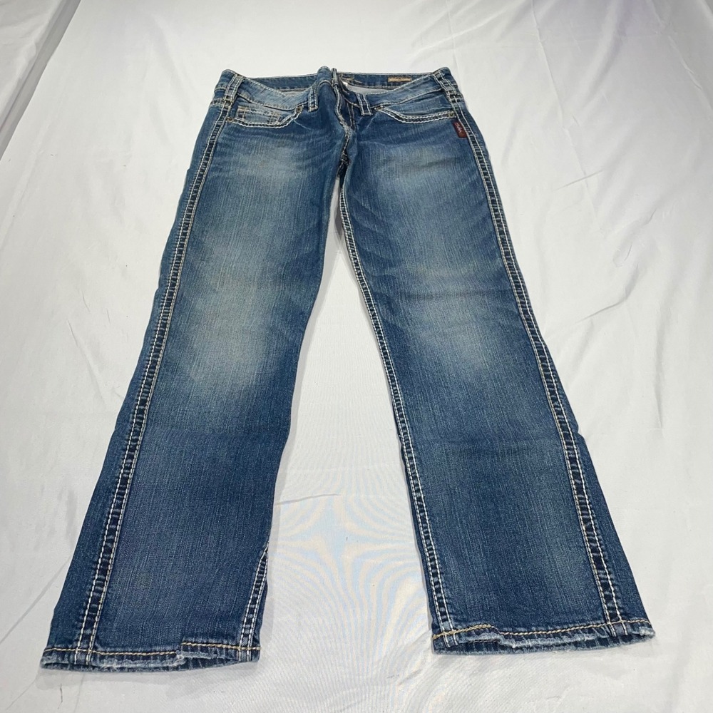 Silver Jeans Frances Capri W29 L1268SVP356 Medium Wash Contrast Stitch Denim